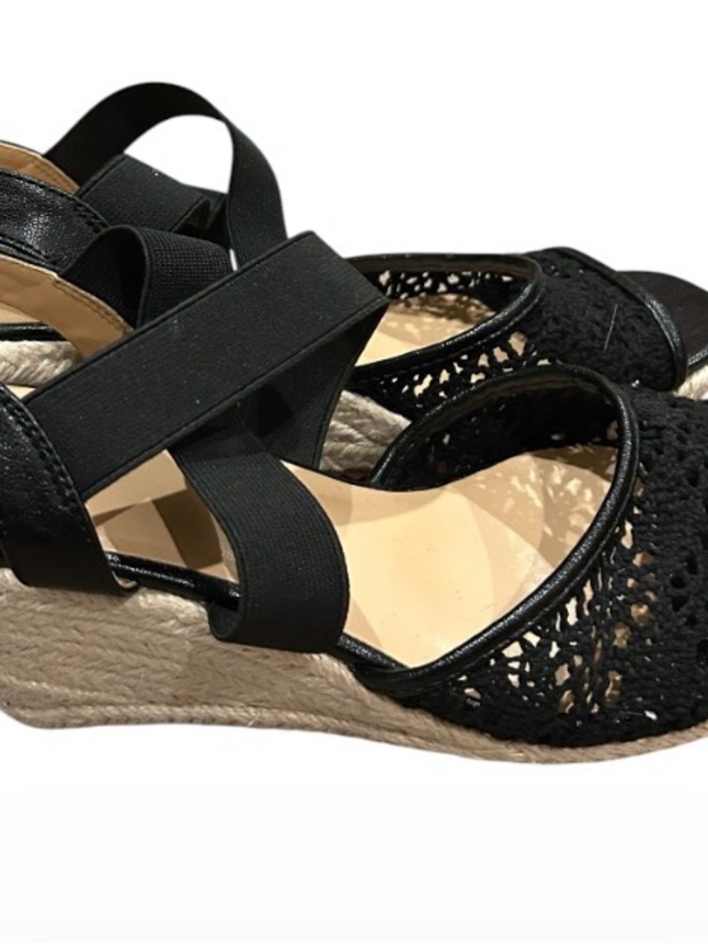 Black Crochet Espadrille Wedge Sandals
